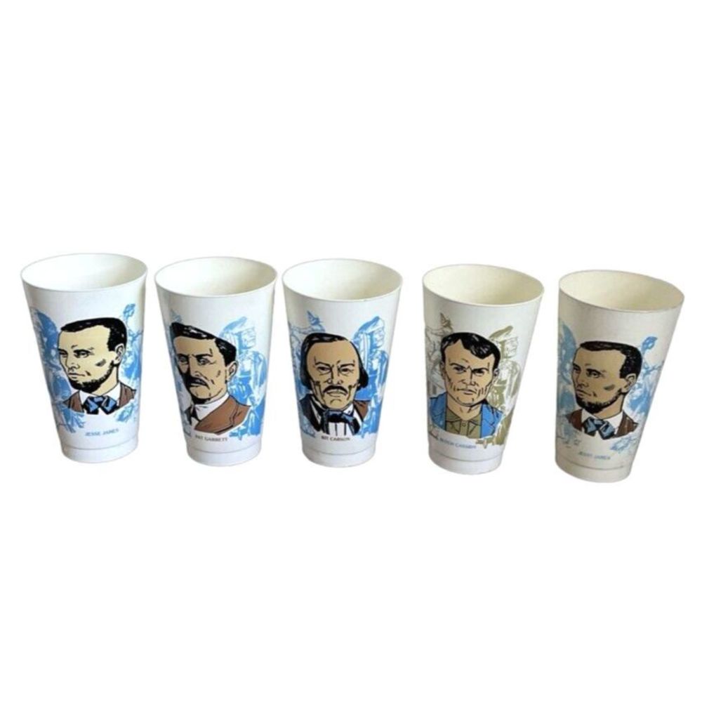 7 Eleven Slurpee Cups Wild West Series Western Set of 5 Vintage 1973